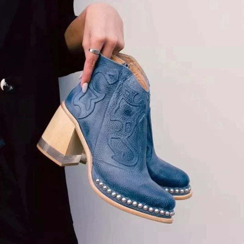 Janna – Bestickte Damen-Lederstiefel für elegante Auftritte Blau