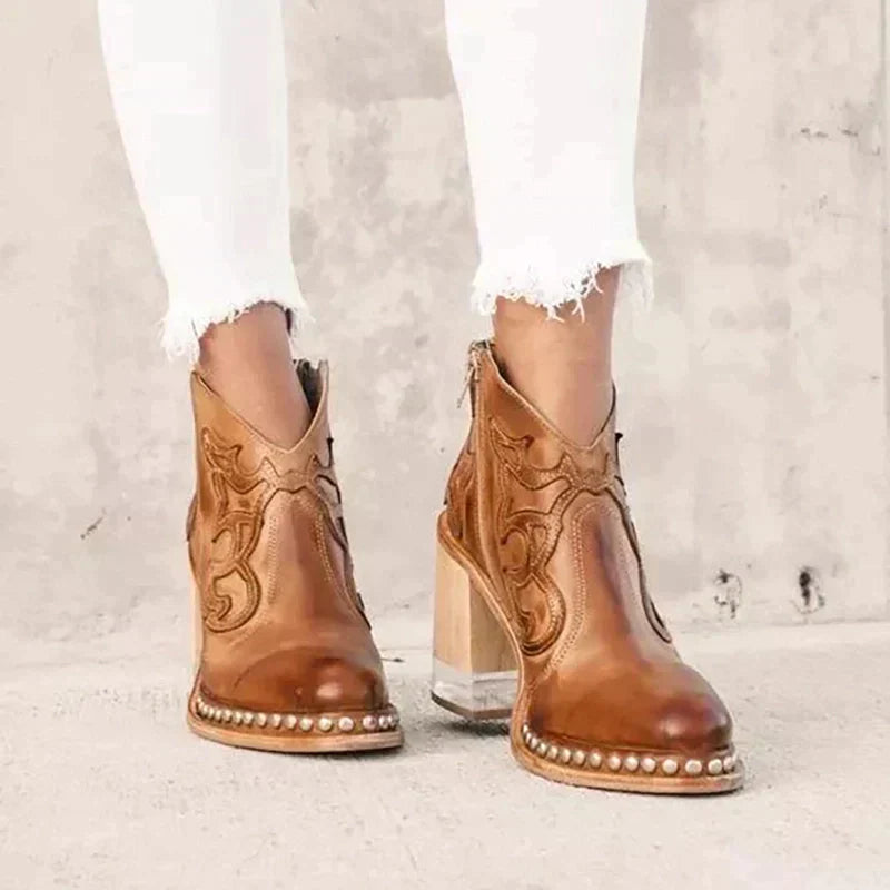 Janna – Bestickte Damen-Lederstiefel für elegante Auftritte Braun