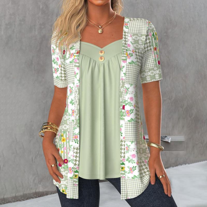 Jara – Damenbluse mit elegantem Blumendruck Grün