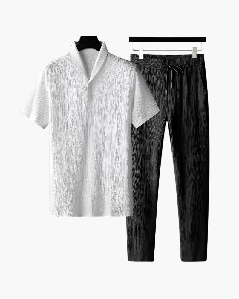 Jared - Herren-Zweiteiler-Set Kurzarmshirt & Hose Sommer-Set Schwarz WeiB
