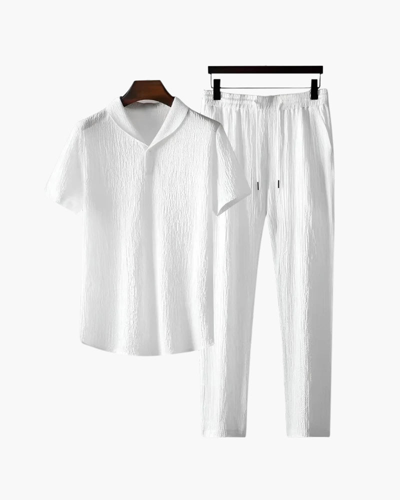Jared - Herren-Zweiteiler-Set Kurzarmshirt & Hose Sommer-Set WeiB