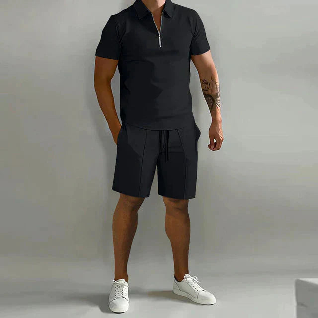 Jason- Kurzarmhemd und Shorts Set für Herren Schwarz
