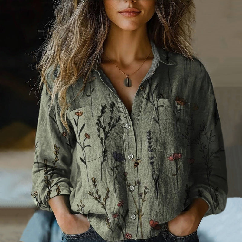 Jela- Damen Vintage Bluse mit Blumenmuster Mehrfarbig 1