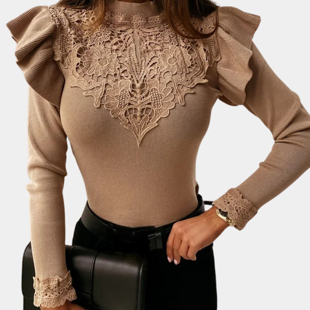 Jerina – Elegantes Damenhemd mit langen Ärmeln Beige