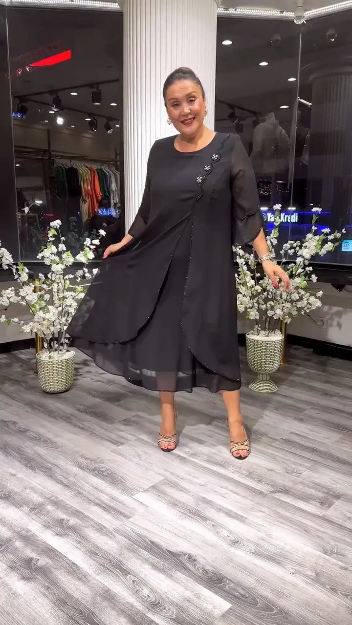 Jessika – Elegantes, luftiges Damenkleid aus Chiffon Schwarz