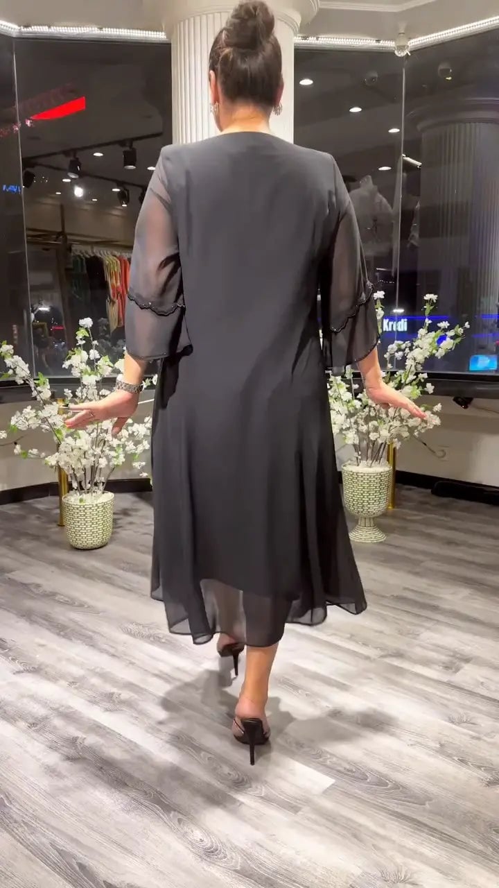 Jessika – Elegantes, luftiges Damenkleid aus Chiffon Schwarz