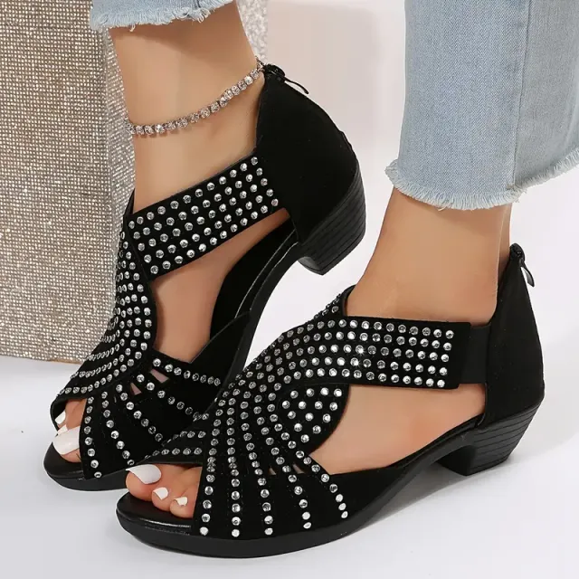 Jil – Orthopädische Damen-Sandalen mit Strass und Absatz Schwarz