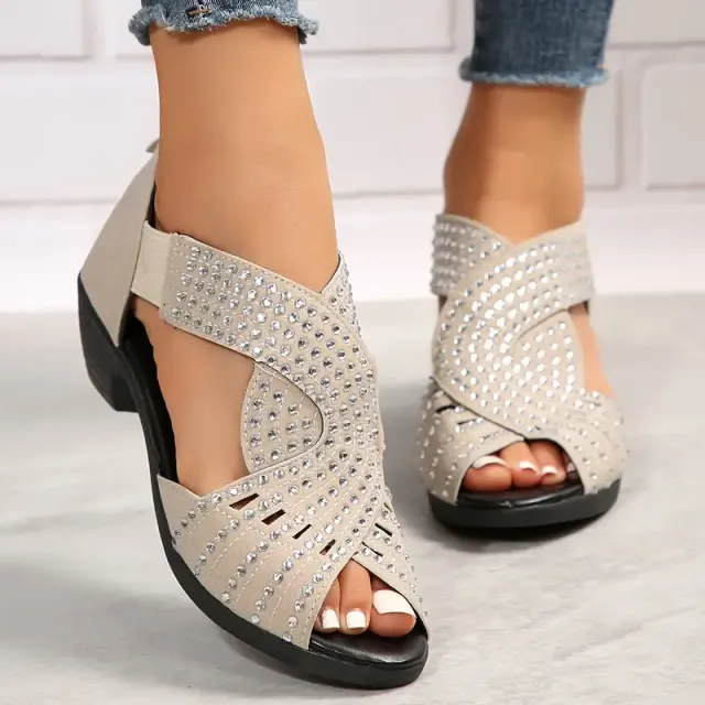 Jil – Orthopädische Damen-Sandalen mit Strass und Absatz Weiß