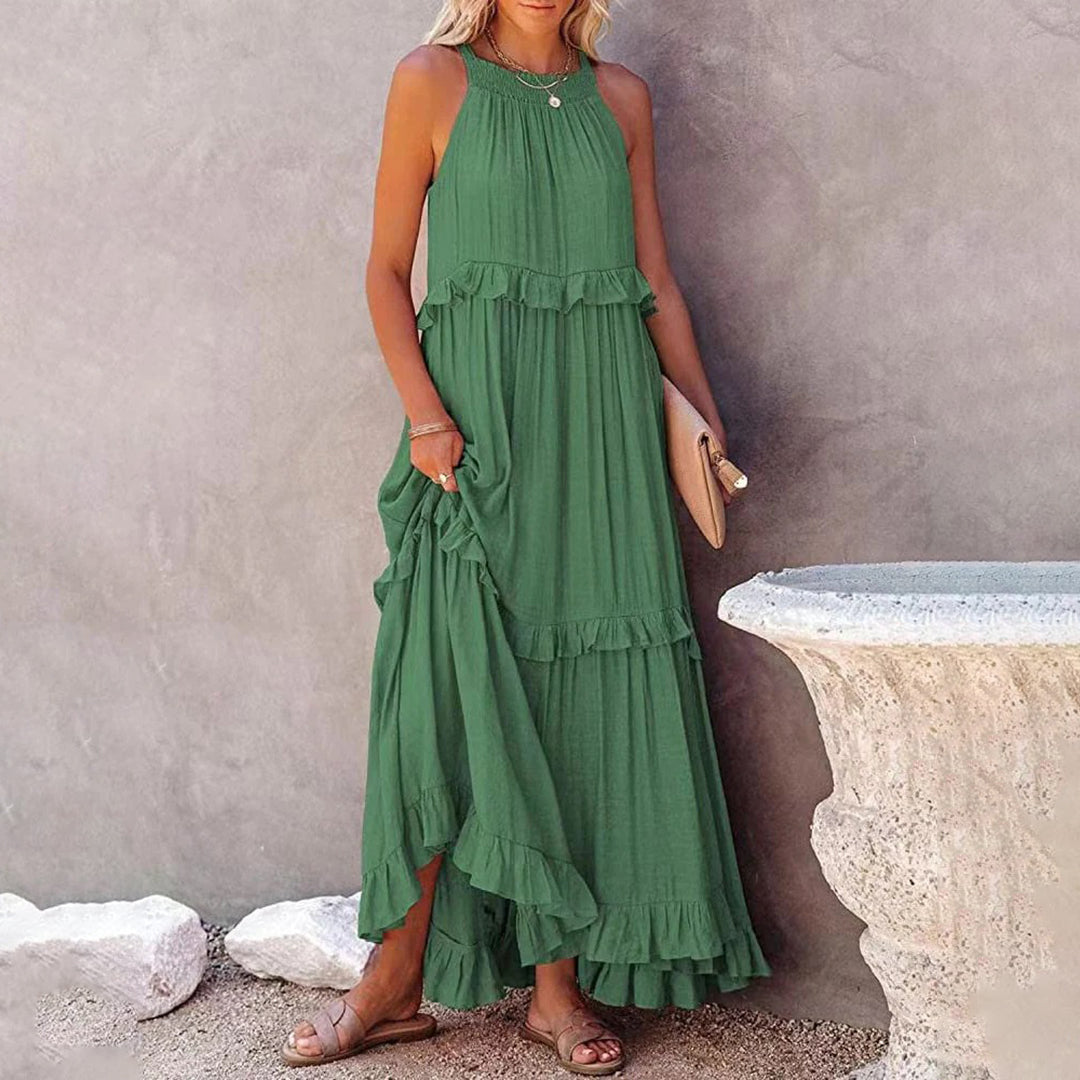 Joana - Elegantes Maxikleid ohne Ärmel - Grün