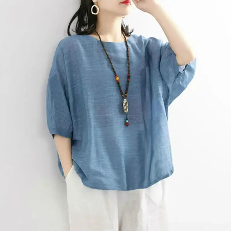 Jonna – Einfarbiges Damen-T-Shirt im lässigen Stil Blau