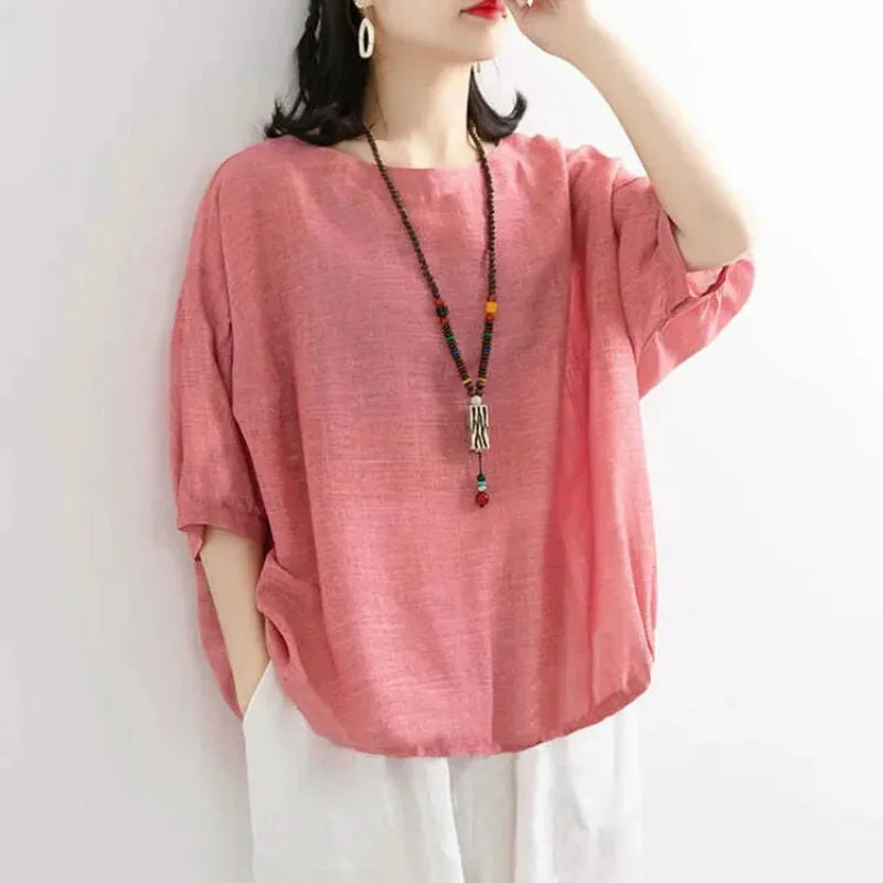 Jonna – Einfarbiges Damen-T-Shirt im lässigen Stil Rosa