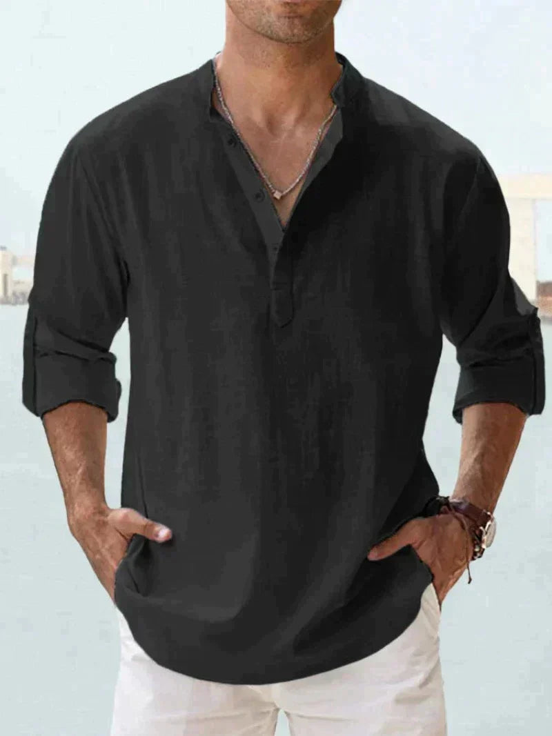 Josef - Herren Henley-Hemd Schwarz