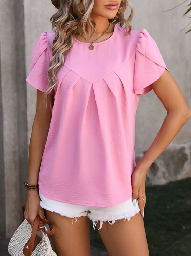 Joy - Elegante Bluse mit Blütenärmeln & Raffung - Hellrosa