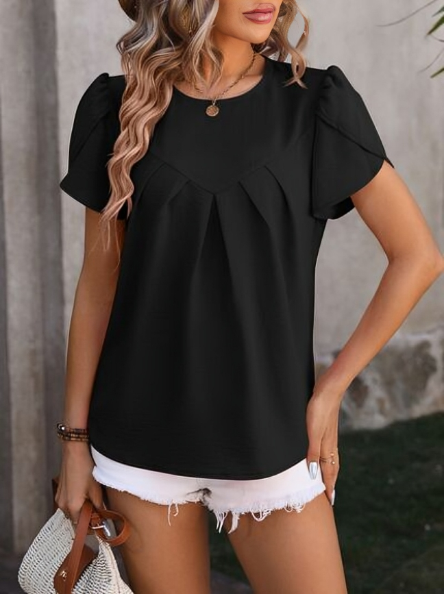 Joy - Elegante Bluse mit Blütenärmeln & Raffung - Schwarz