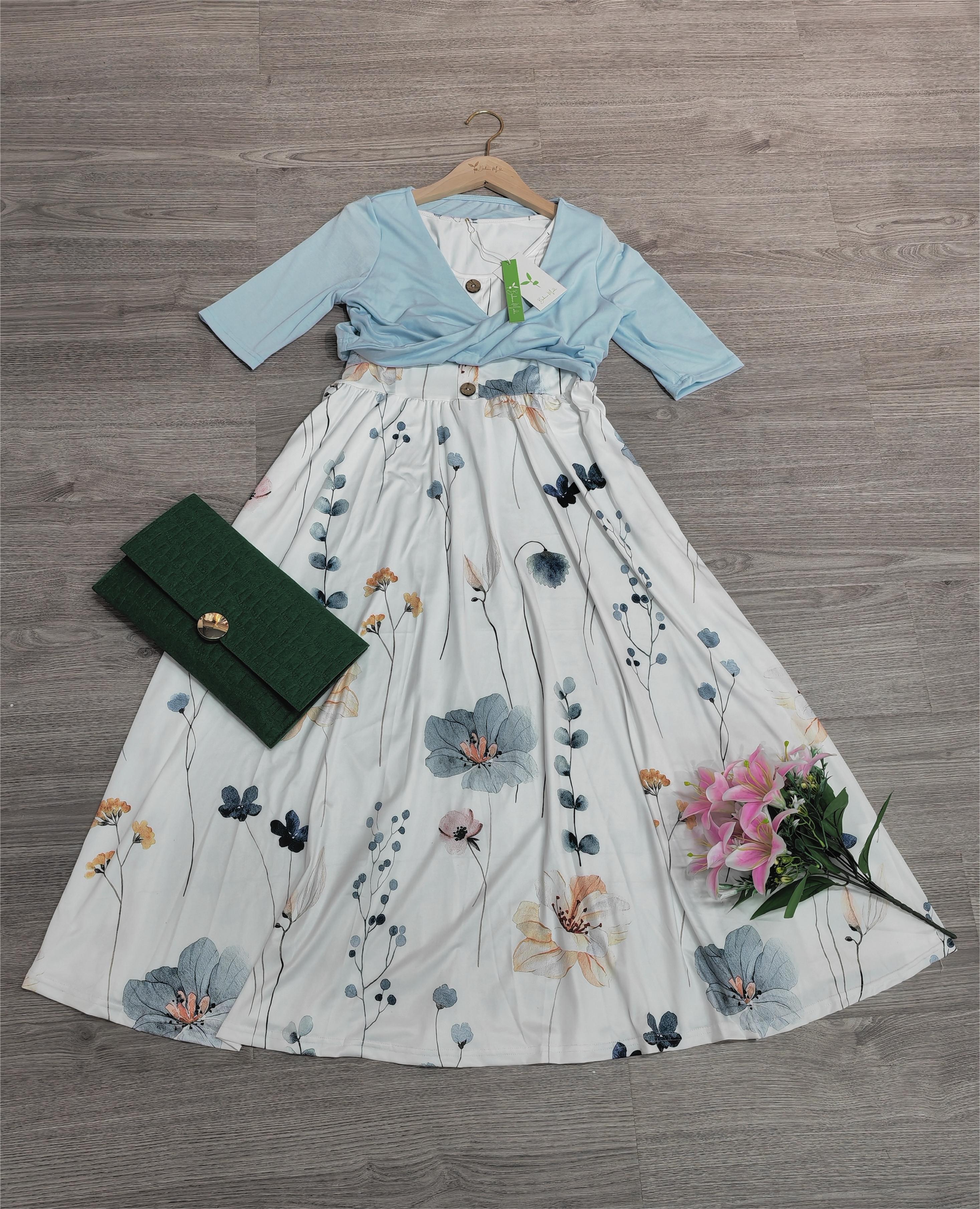 Judith – Weißes Midikleid mit Blumen im Twofer-Look WeiB