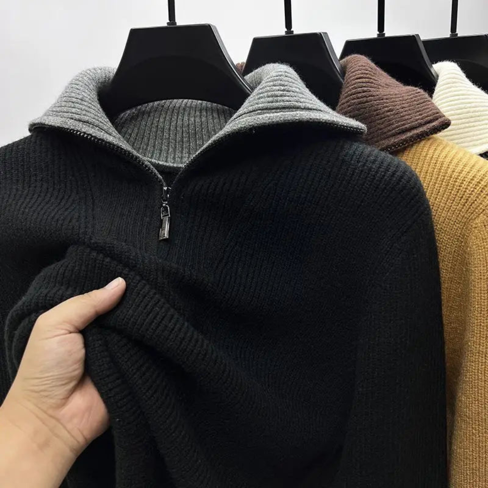 Axel – Herren Stehkragenpullover mit Reißverschluss – Sportlich & Modern