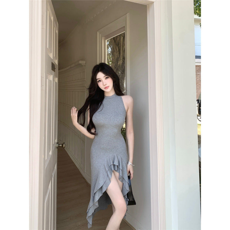 Käthe - Elegantes Rüschenkleid mit Taillierter Passform Grau