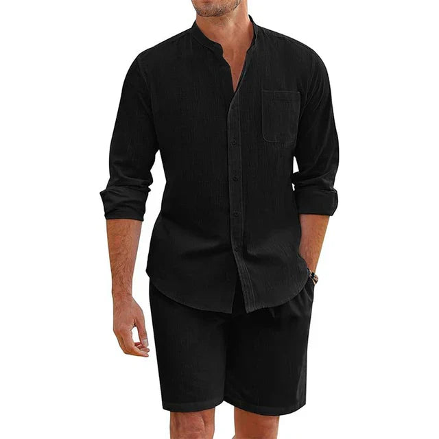 Kai - Freizeithemd und Shorts Set für Herren Schwarz