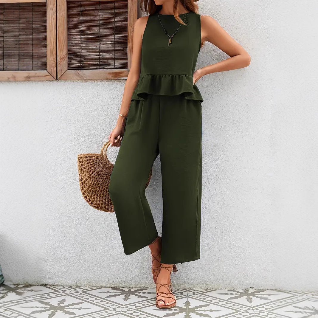 Kaisa- Damen luftiger Jumpsuit Olivgrün