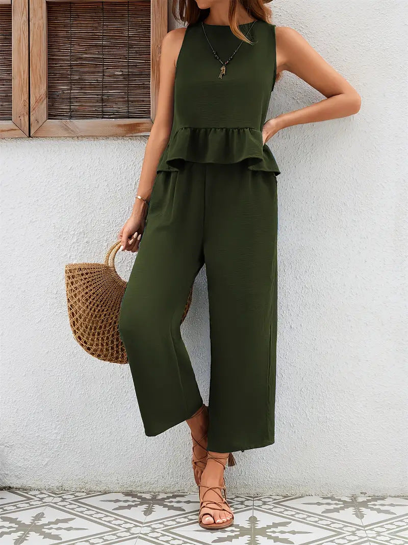 Kaisa- Damen luftiger Jumpsuit Olivgrün 1