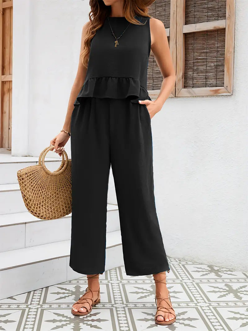 Kaisa- Damen luftiger Jumpsuit Schwarz 1