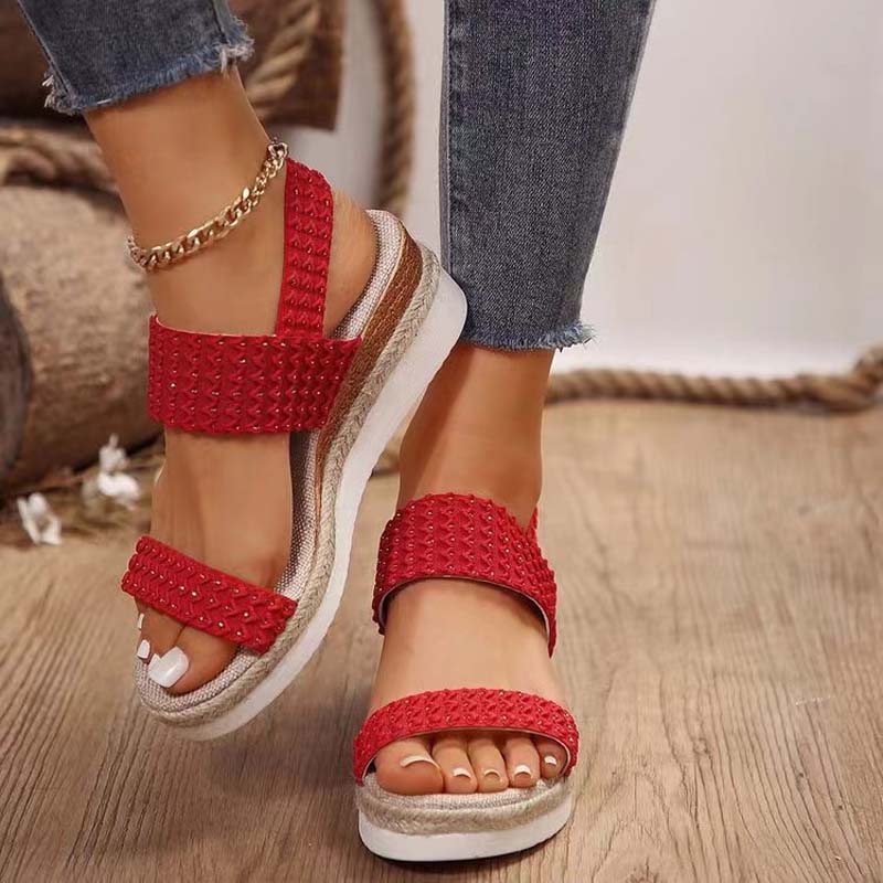 Kaja - Bequeme Damen Plateau Sandalen für Sommer Rot