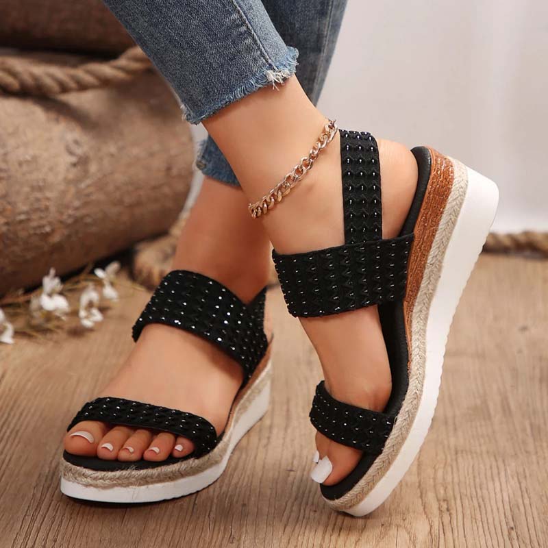 Kaja - Bequeme Damen Plateau Sandalen für Sommer Schwarz