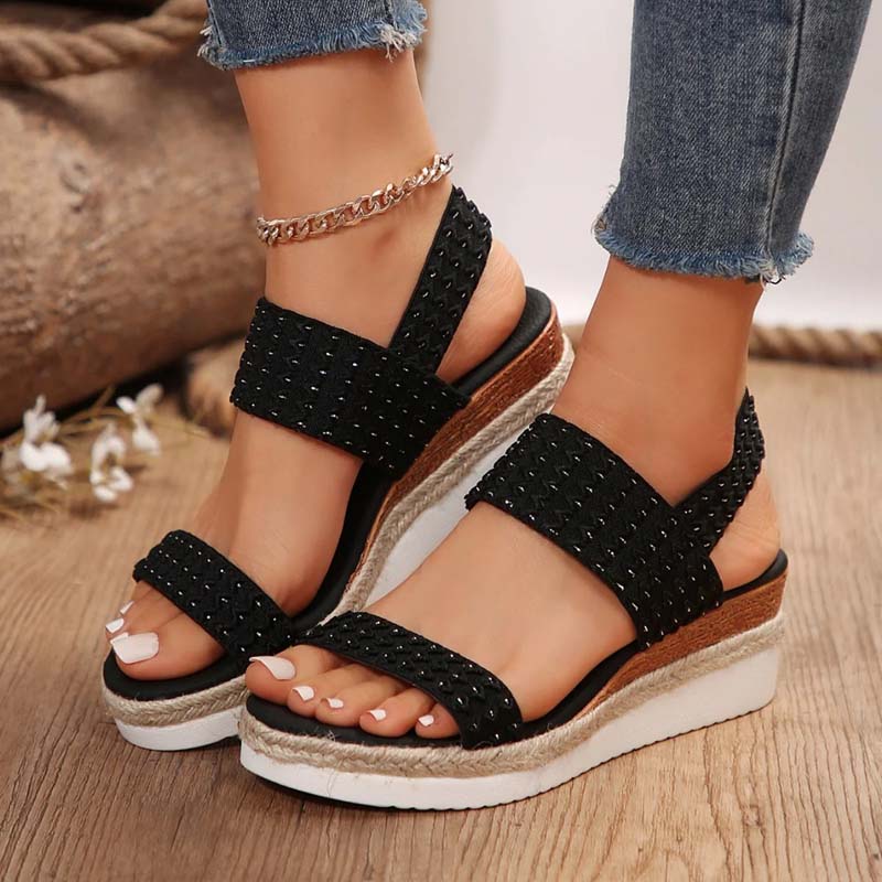 Kaja - Bequeme Damen Plateau Sandalen für Sommer Schwarz