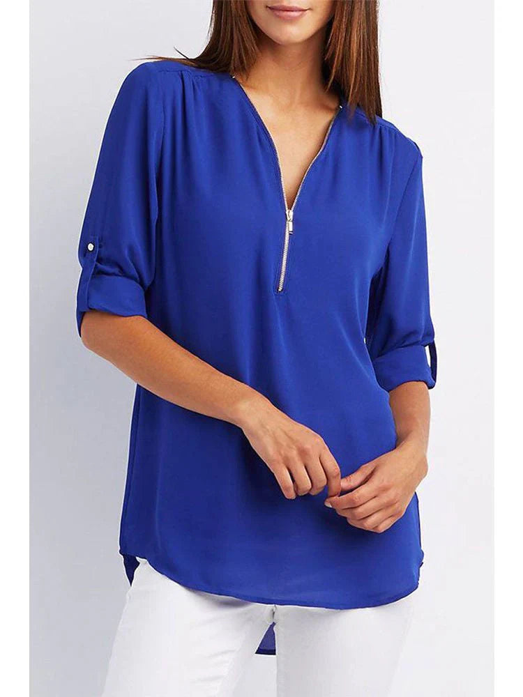 Karine- Damen-Shirt mit Reißverschluss Dunkel Blau