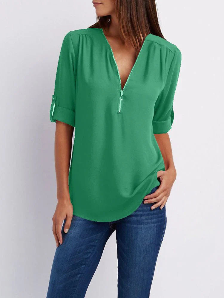 Karine- Damen-Shirt mit Reißverschluss Grün