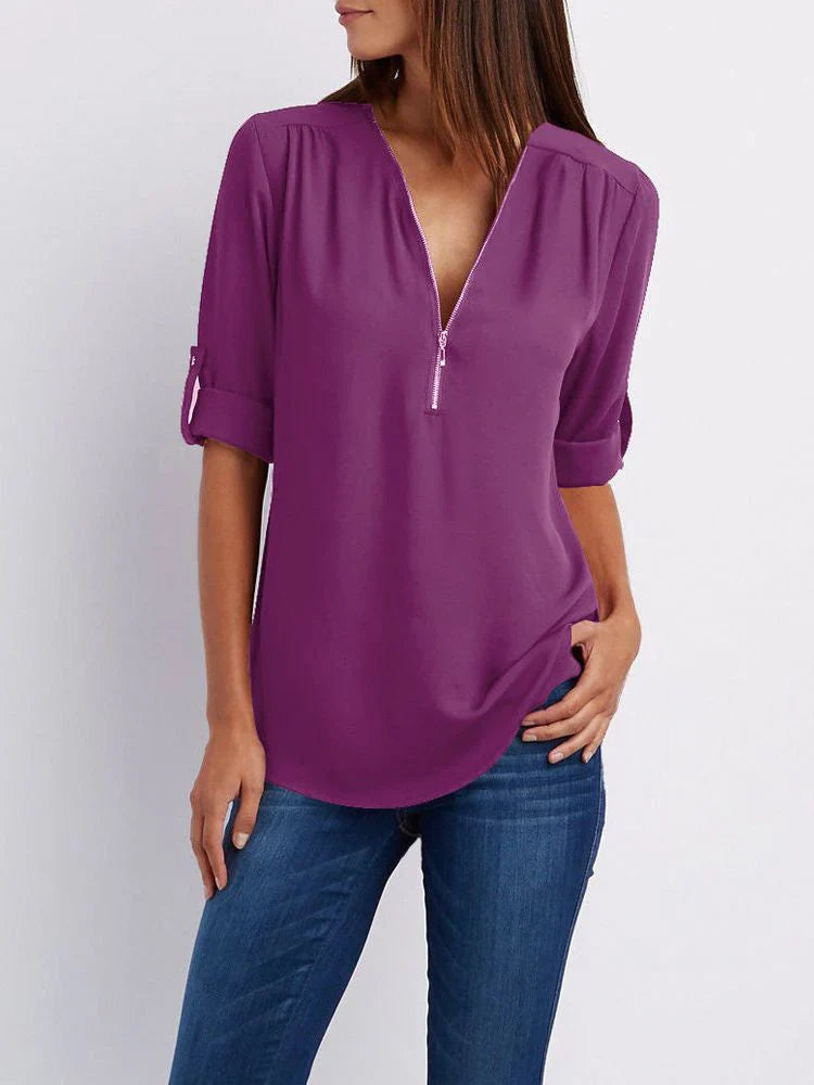 Karine- Damen-Shirt mit Reißverschluss Lila