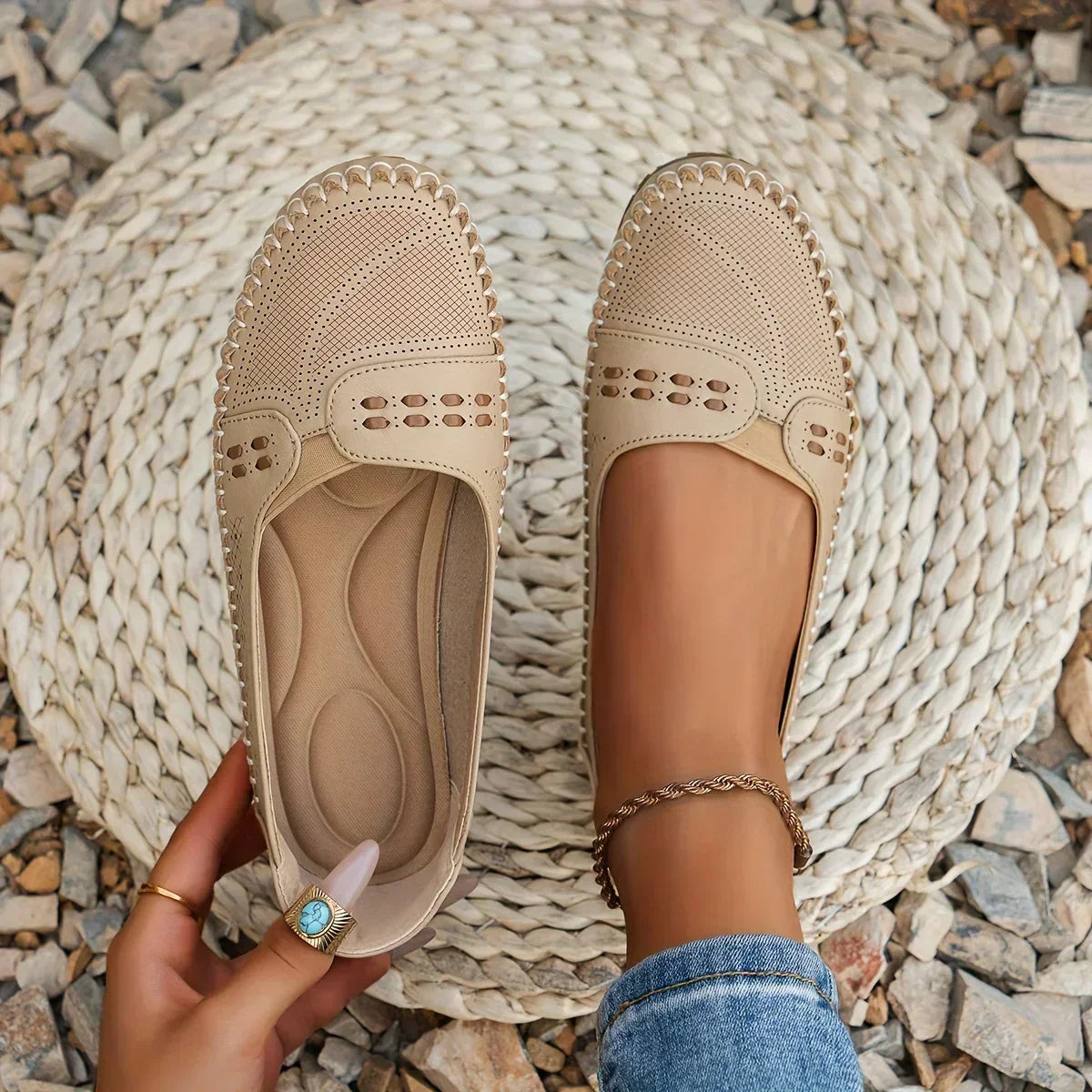 Kasimira - Sommerliche Damen Halbschuhe mit Komfortsohle Beige