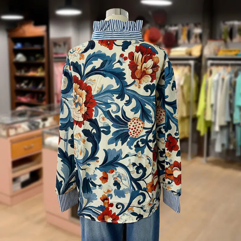 Kate- Vintage Blumen Damen Bluse Blau 1