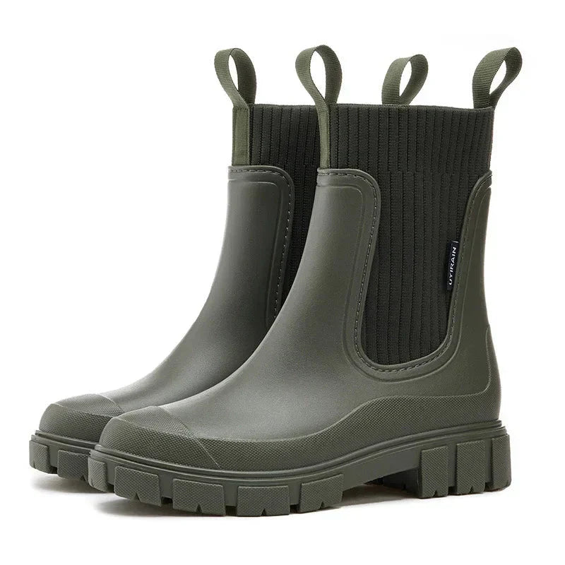 Kathi - Stylische Wasserdichte Damen Regenstiefel Herbst Grün