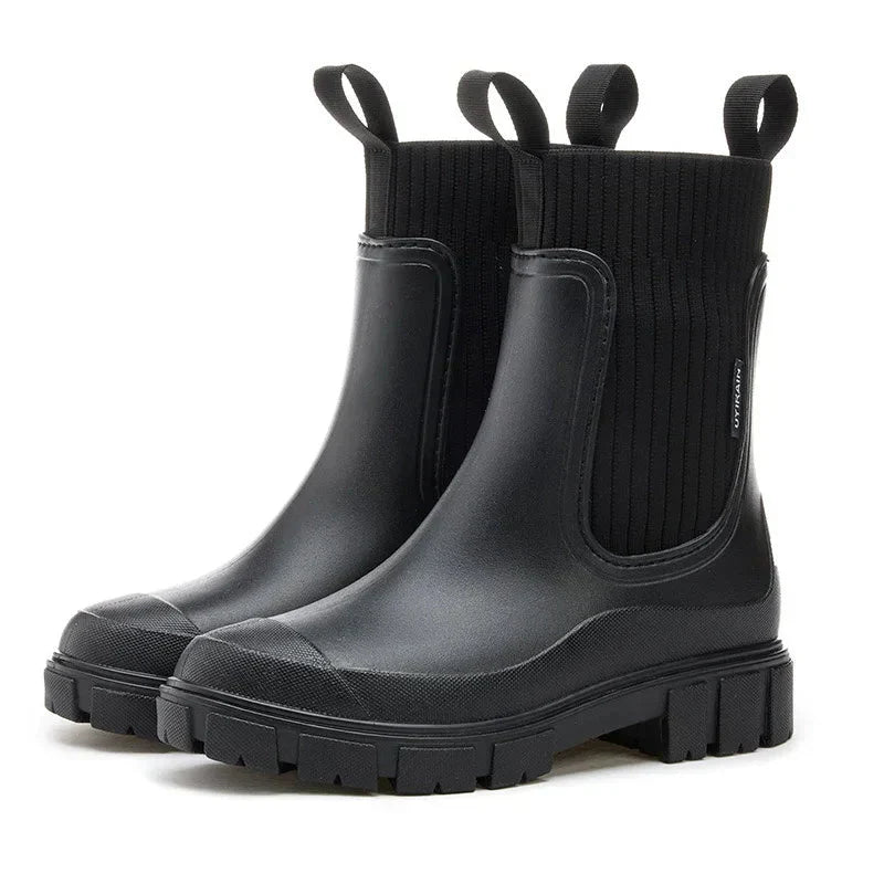 Kathi - Stylische Wasserdichte Damen Regenstiefel Herbst Schwarz