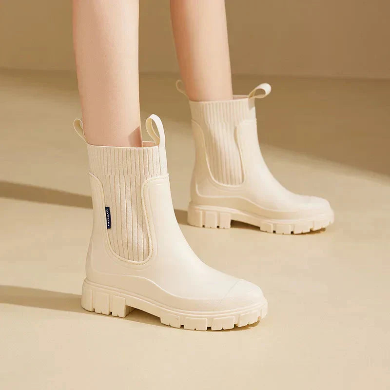 Kathi - Stylische Wasserdichte Damen Regenstiefel Herbst Weiß