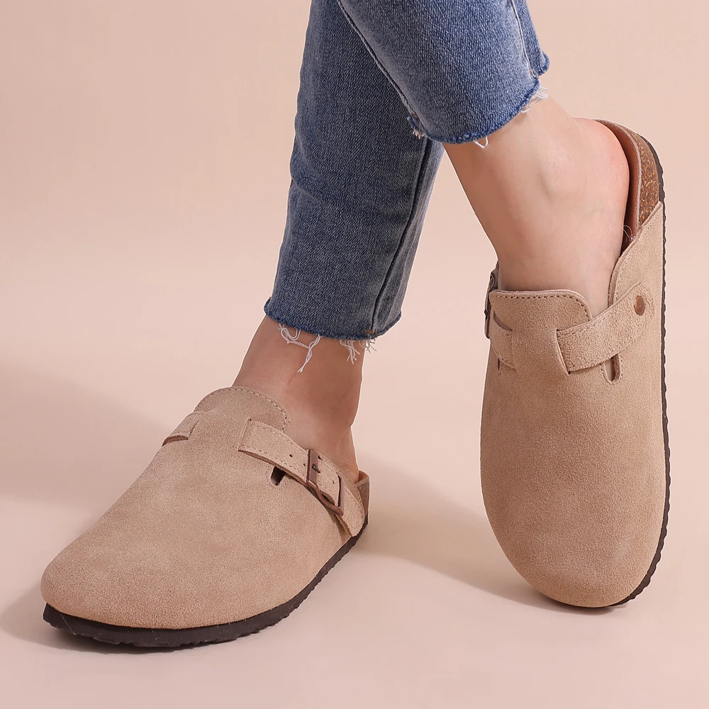 Keanne- Orthopedisch Suède Kurk Slippers Beige 1