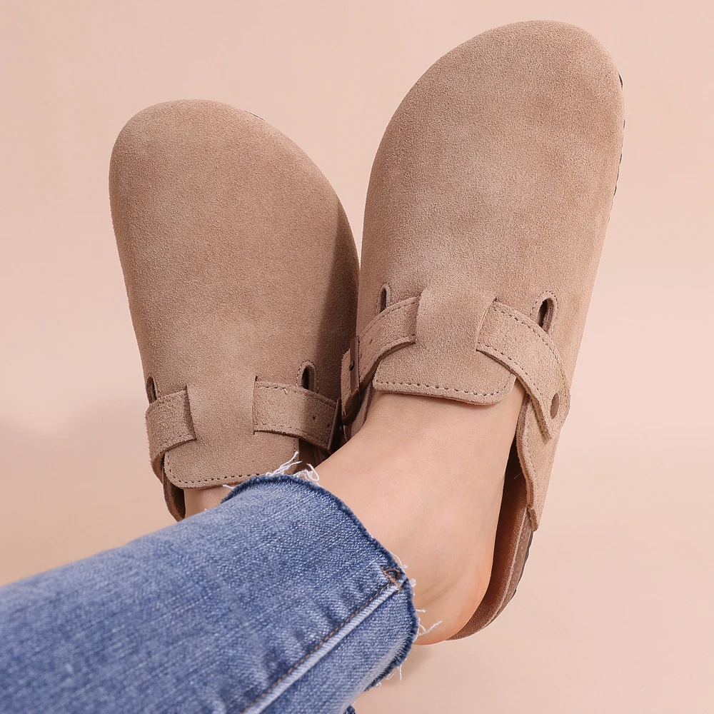 Keanne- Orthopedisch Suède Kurk Slippers Beige 2