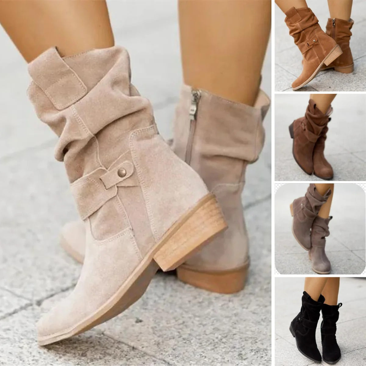 Kerstine- Stiefelette aus Wildleder für Damen, niedrige Absätze Aprikose 1
