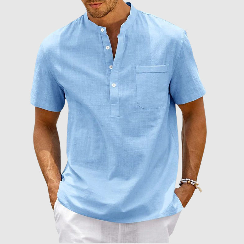 Kevin- Elegantes Freizeit Kurzarmhemd mit Knöpfen Blau