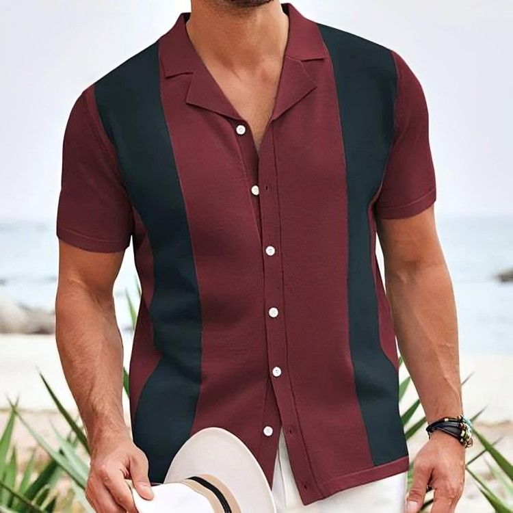 Kian- Elegantes gestreiftes Poloshirt mit kurzen Ärmeln Burgunderrot