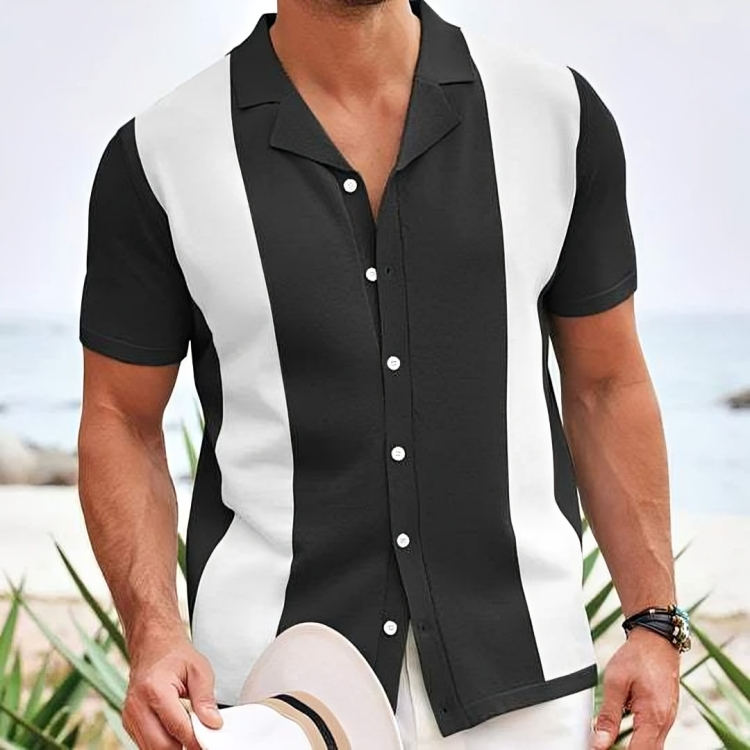 Kian- Elegantes gestreiftes Poloshirt mit kurzen Ärmeln Schwarz