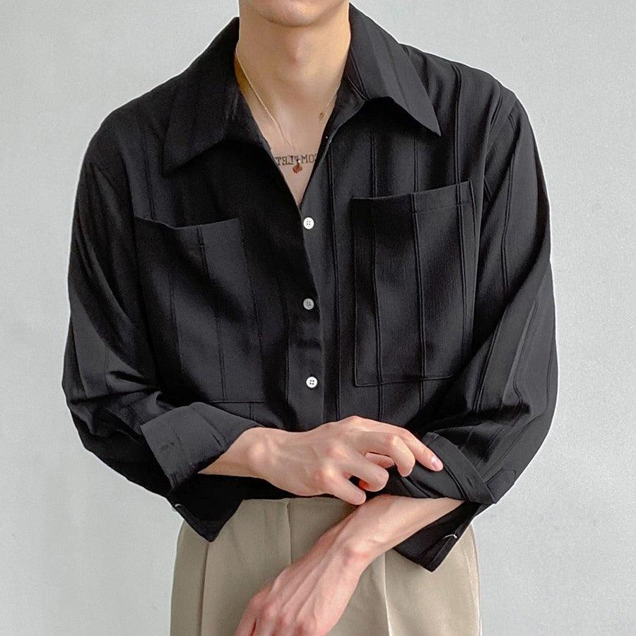 Kristof - Geripptes Herren Shirt im Lissabon Stil Schwarz