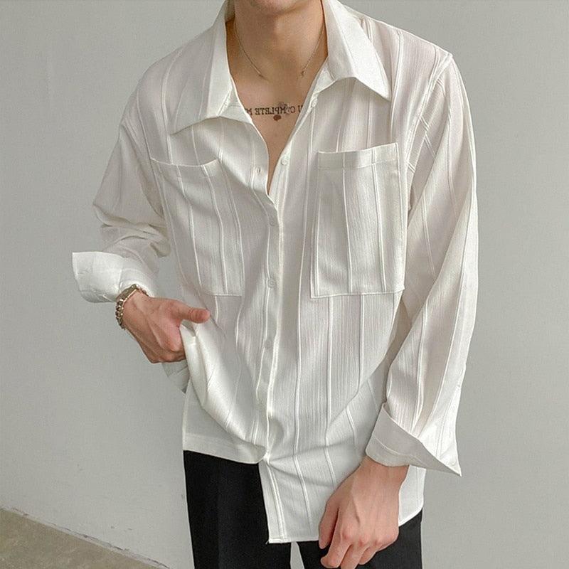 Kristof - Geripptes Herren Shirt im Lissabon Stil Weiß