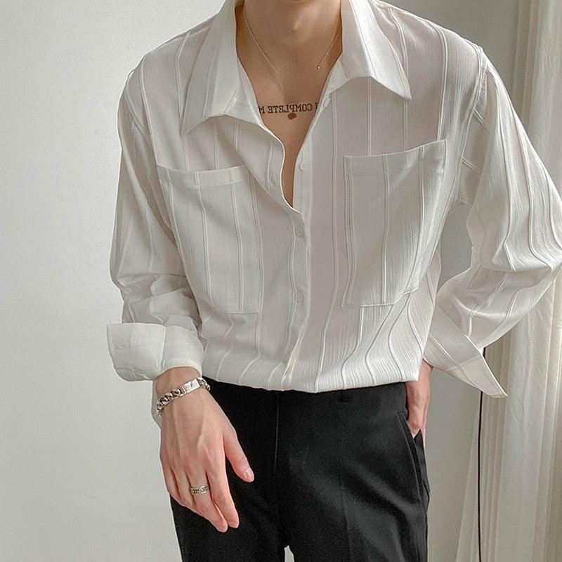 Kristof - Geripptes Herren Shirt im Lissabon Stil Weiß