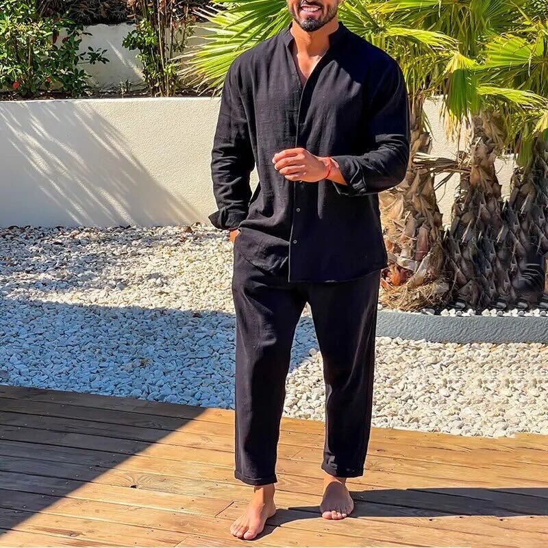 Kurtis - Langärmliges Hemd und lange Hose für Herren Schwarz