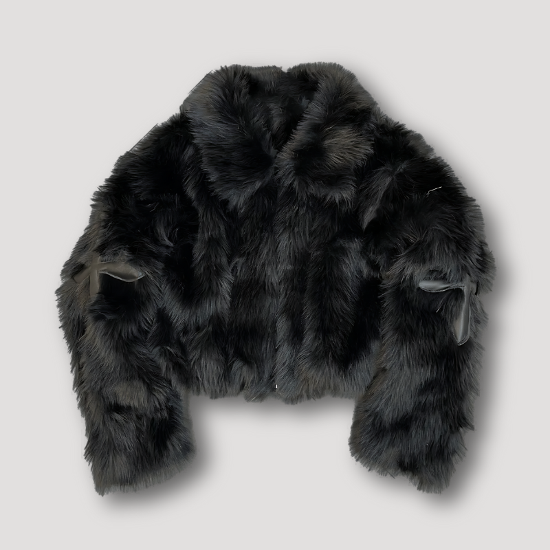 Laura - Cropped Plüsch Pelzjacke Damen Patchwork