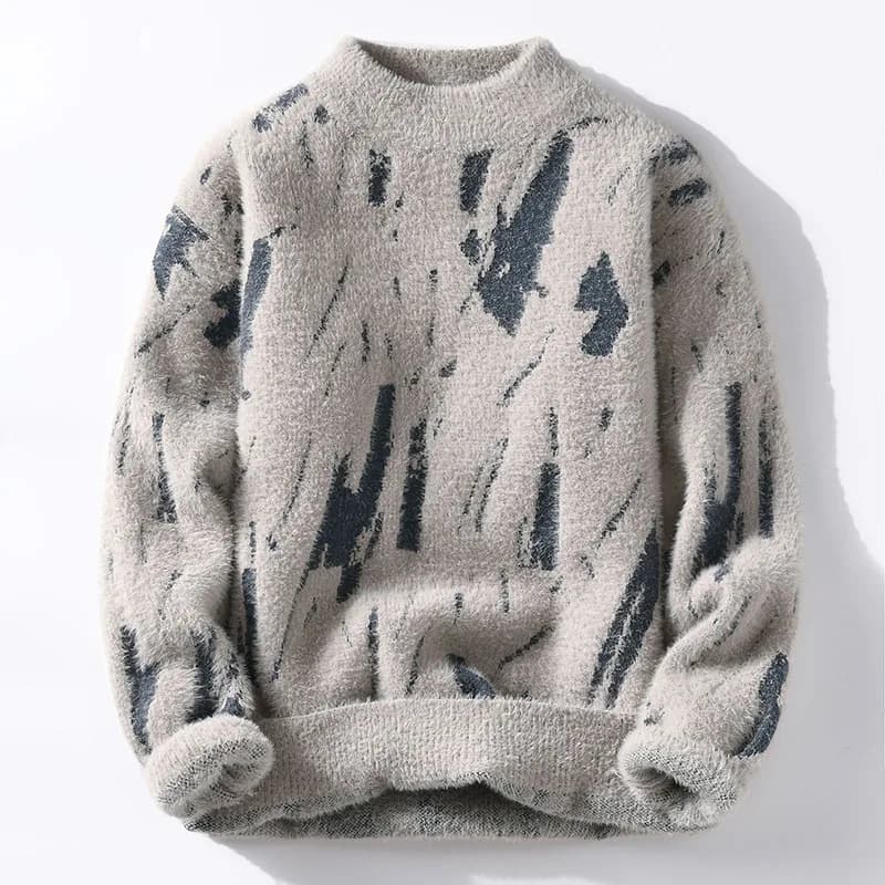 Lasse – Herrenpullover mit abstraktem Print Beige