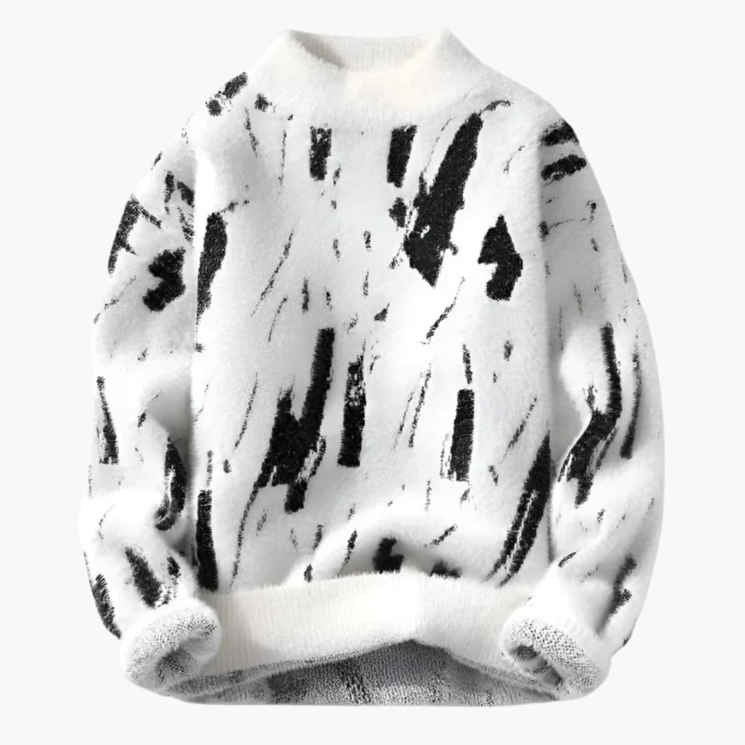 Lasse – Herrenpullover mit abstraktem Print Weiß