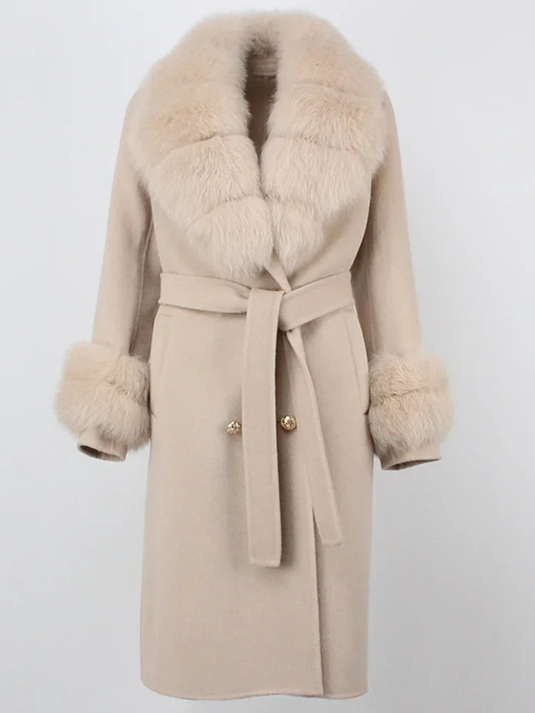 Laura - Langer WinterEchtpelzmantel für Frauen Beige